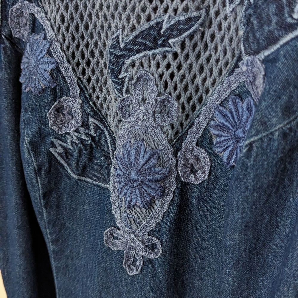 Newport News Blue Denim Midi Dress with Embroidered Yoke - Picture 7 of 12